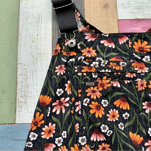 NWT Duluth XXL x31L Heirloom Gardening Bib Overalls Black Cornflowers Farm Bibs - Picture 2 of 9